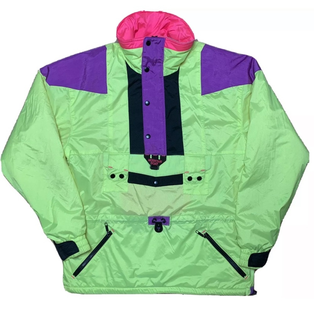 Mountain Goat Mens Medium 1/4 Zip Vintage Neon Yellow Ski Jacket